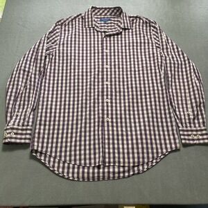 Cole Haan Mens LS Plaid‎ Button Down Burgundy White Large